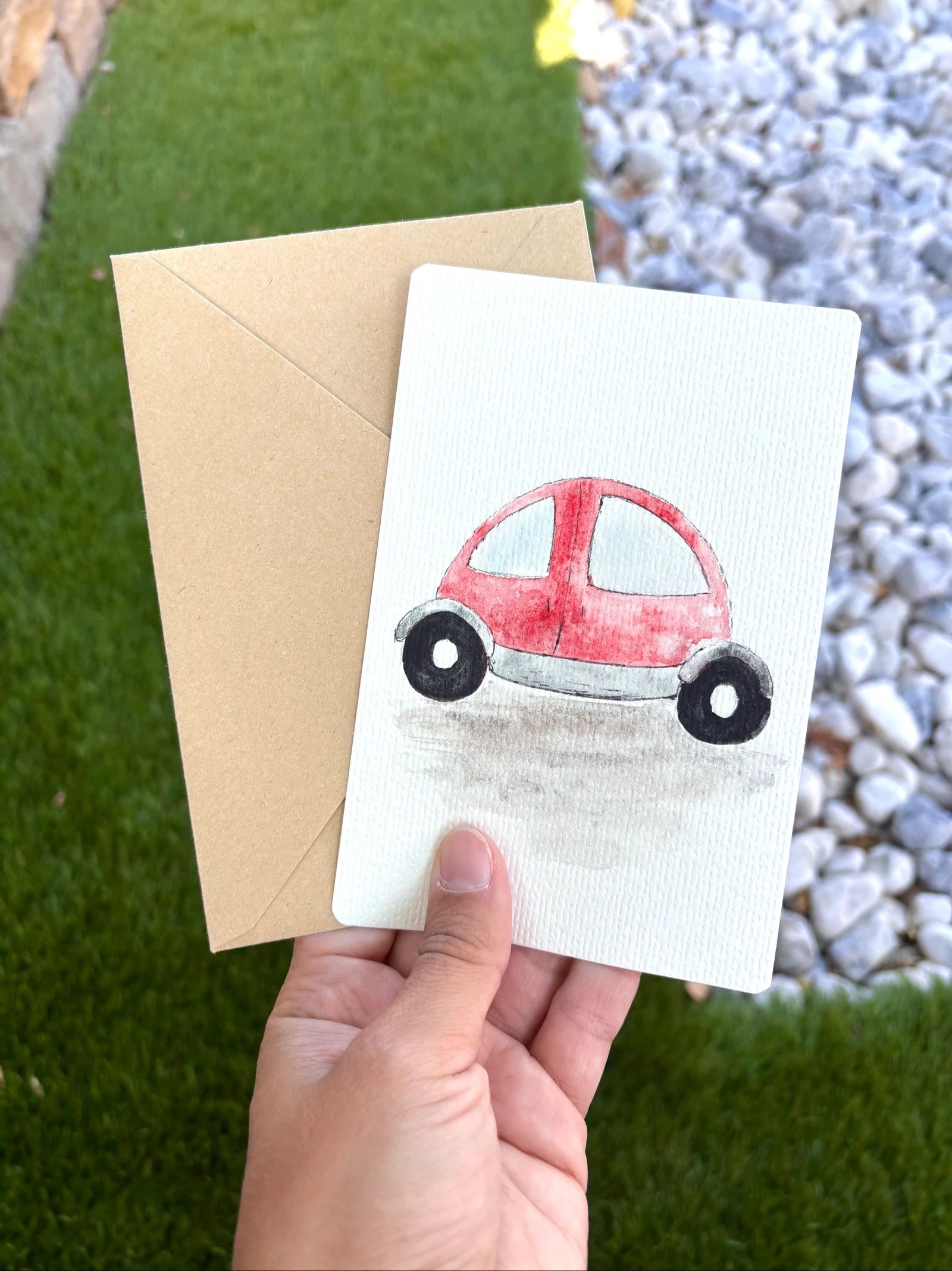 Dessin aquarelle voiture enfant 